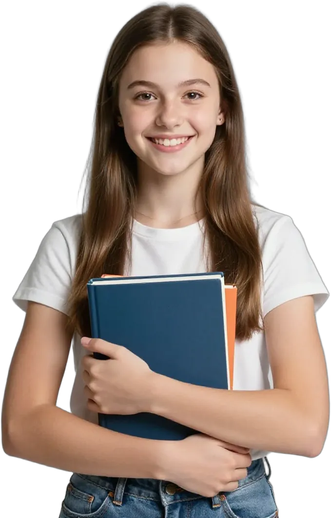A confident teenage girl holding her textbooks