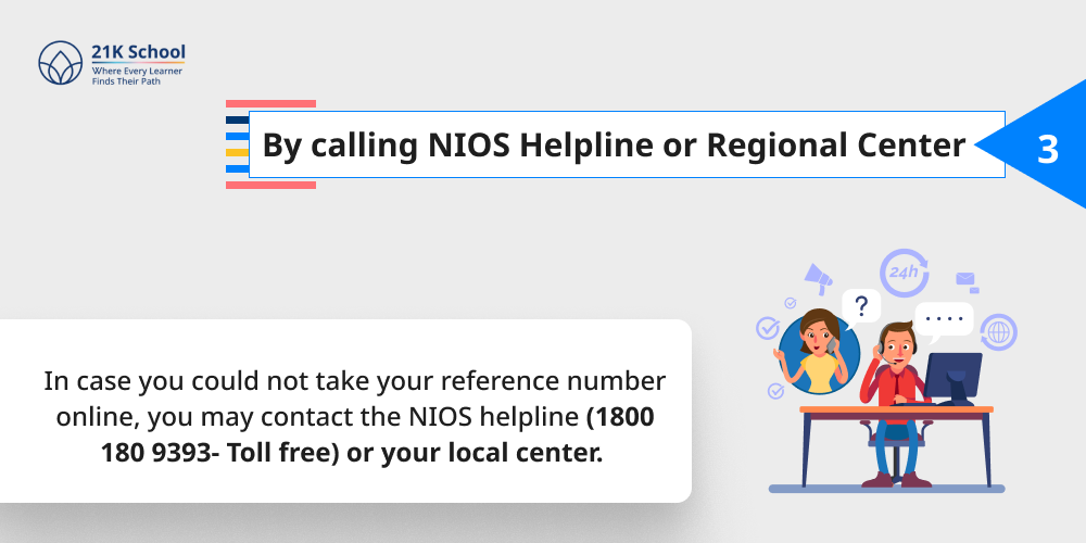 3. By calling NIOS Helpline or Regional Center