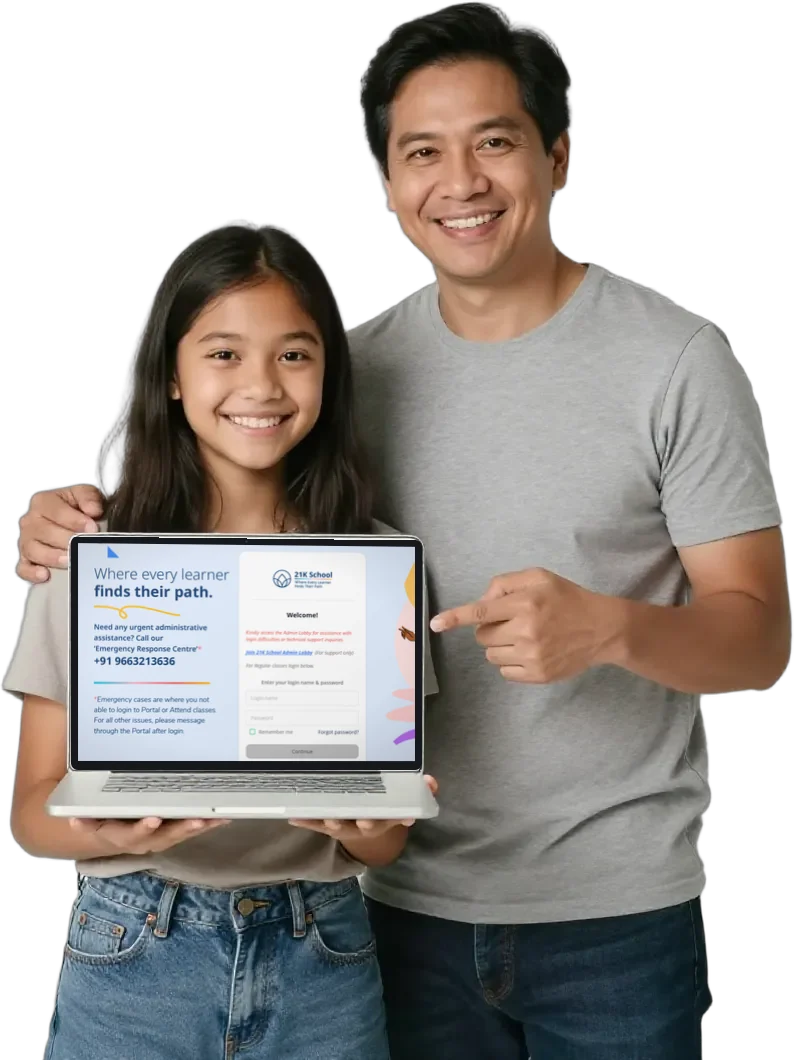 A girl applying on a laptop with her father beside her