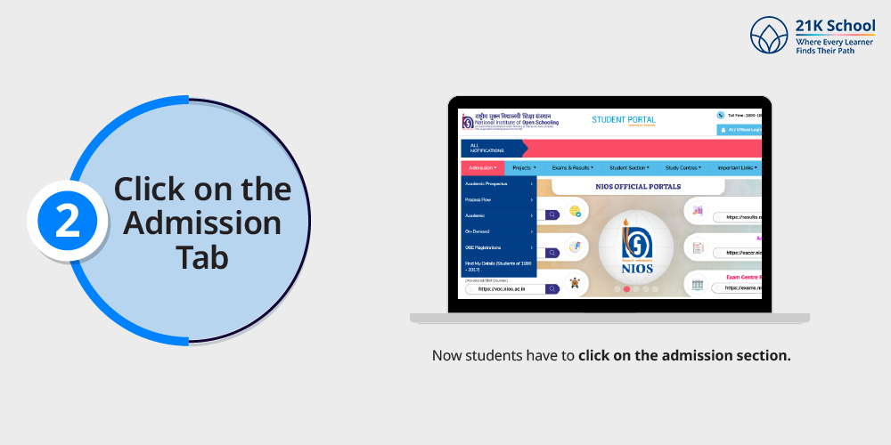 Click on the Admission Tab
