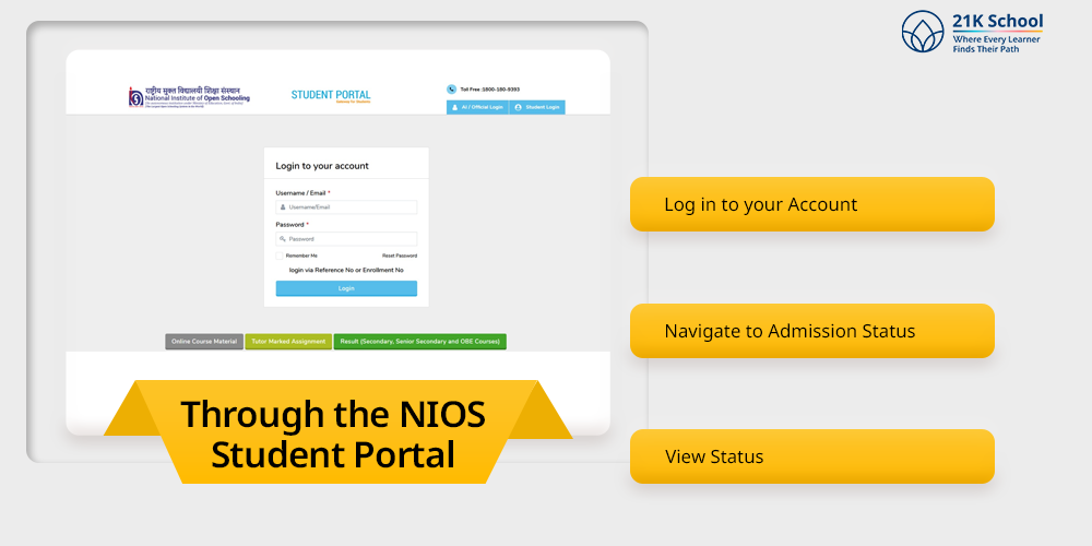 Through the NIOS Student Portal