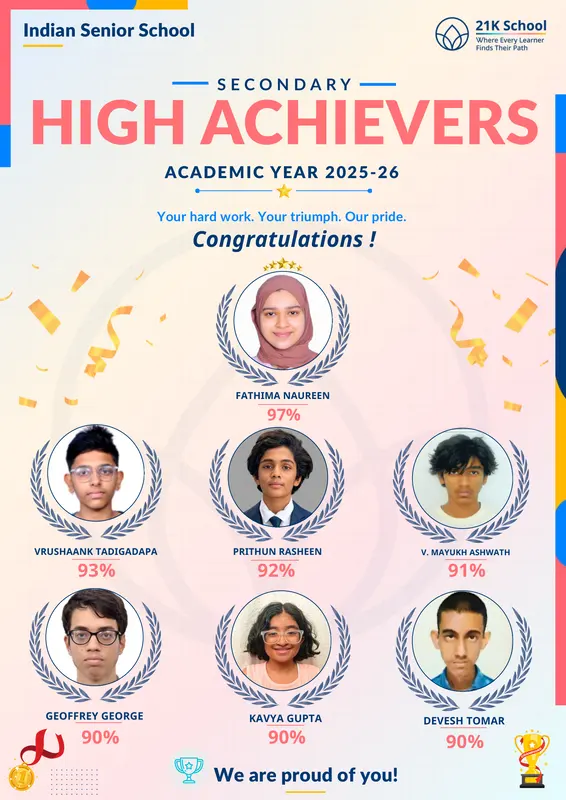 Indian Senior School, Secondary: High Achievers of the academic year 2025–26