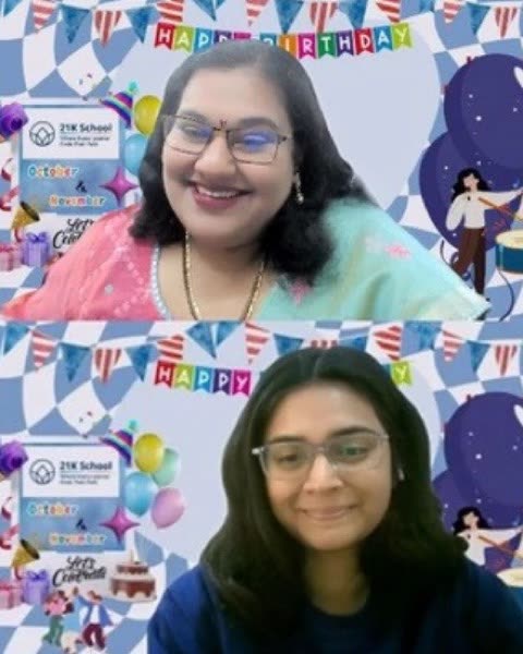 21K School colleagues celebrating a birthday on a video call