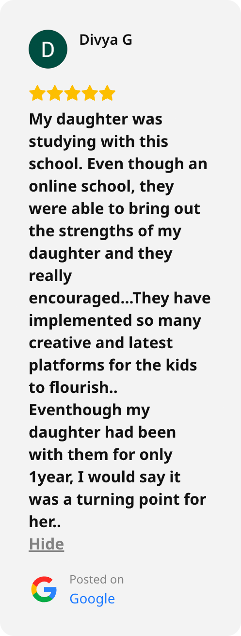 Screenshot of a Google review of 21K School left by Divya