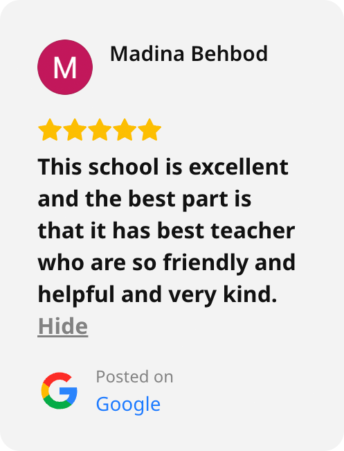 Screenshot of a Google review of 21K School left by Madina