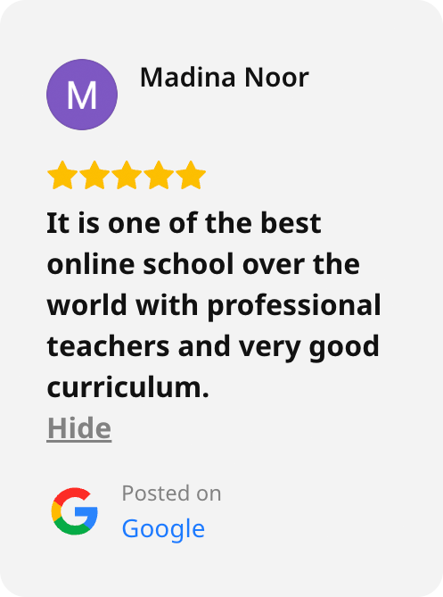 Screenshot of a Google review of 21K School left by Madina Noor
