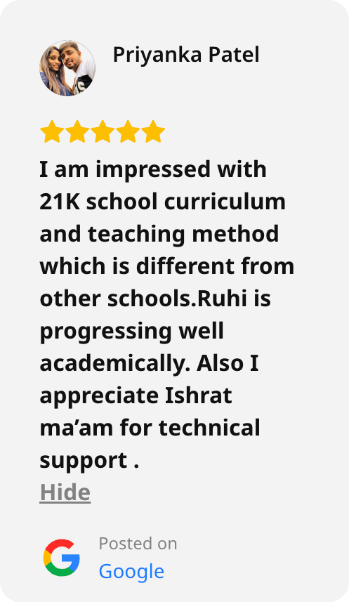 Screenshot of a Google review of 21K School left by Priyanka