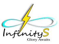 Infinity's Badminton academy - 'GLORY AWAITS' logo