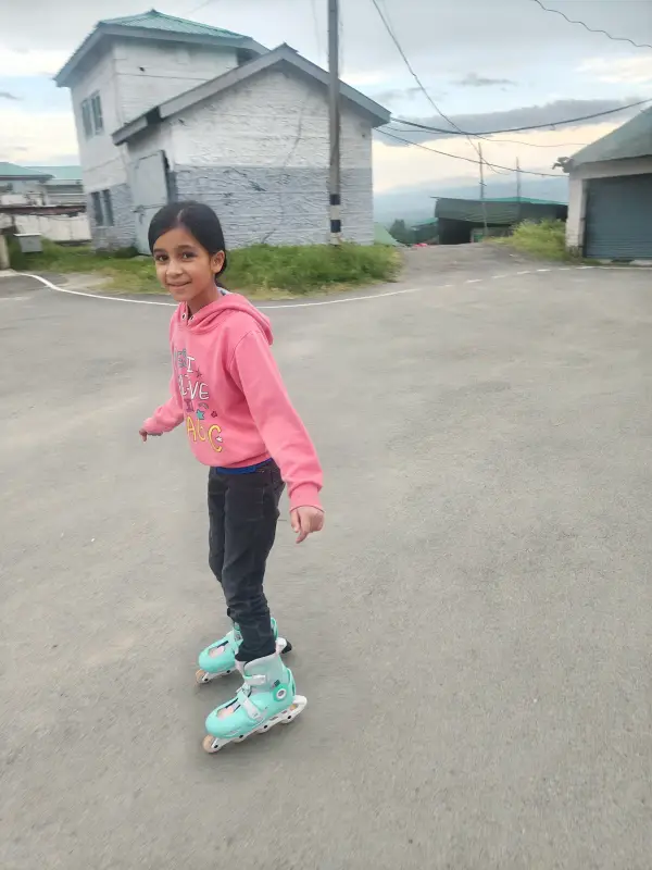 A learner roller skating